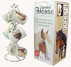 Spirited Horse Set 6 Bone China Mugs with Stand Gift Boxed