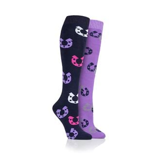 Storm Bloc Plumpton Ladies Horseshoe Mid Weight Socks Twin Pack (Navy/Lilac)