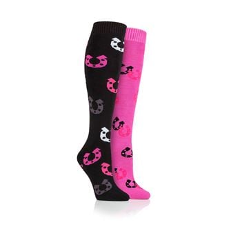 Storm Bloc Redcar Ladies Horse Shoe Twin Pack Socks (Black/Pink)