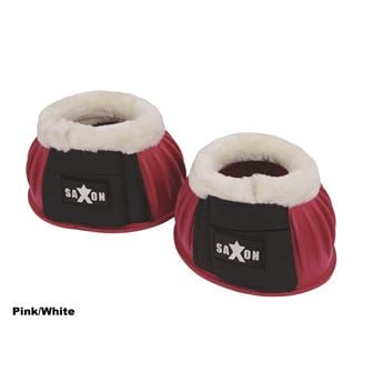 Saxon Fleece Trim Rubber Bell Boot (Pink/White - Cob) *Clearance*