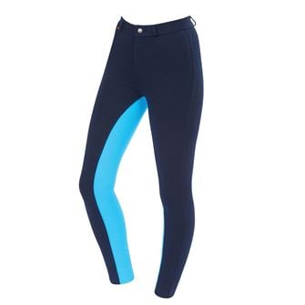 Saxon Warm Up Cotton Euro Seat Ladies Jodhpurs (Navy/Aqua - 26") *Clearance*
