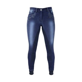 Hy Equestrian Denim Look Diamante Ladies Breeches (Denim 32") *Clearance*