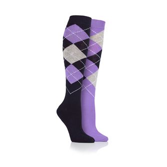 Storm Bloc Ripon Ladies Argyle Twin Pack Socks (Navy/Lilac)