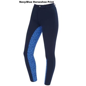 Saxon Warm Up Cotton Euro Seat Child's Jodhpurs II (Navy/Blue Horseshoe - 4/21") *Clearance*