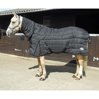 Rhinegold Mega Full Neck Combo Stable Quilted Rug - 350g (Black/White Check)